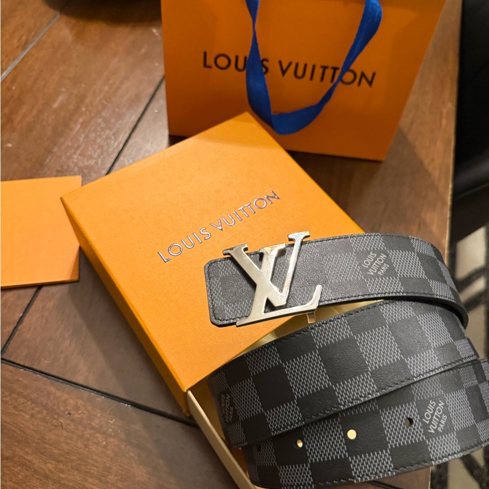 Louis Vuitton Dark Checkered Belt with Silver Buckle